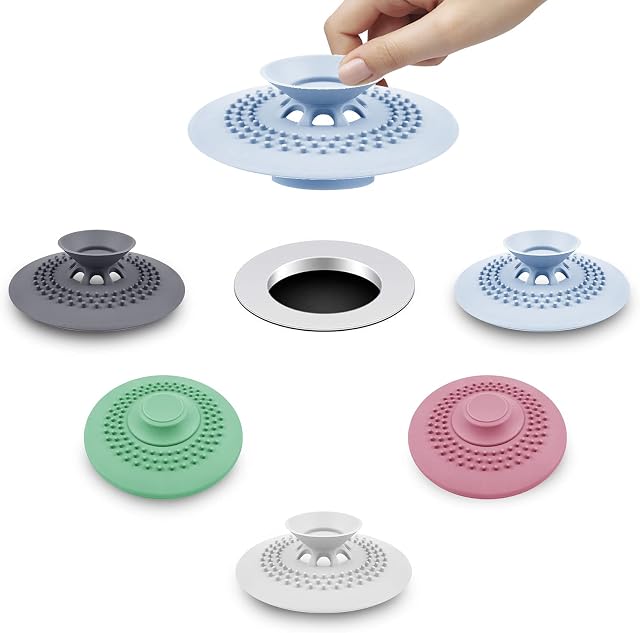 HengLiSam 5 Pack Shower Silicone Drain Stopper, Bathtub Sink Stopper, Bathtub Hair Catcher, Drain Strainers Protectors for Bathtubs, Washbasins, Floors, Laundry Rooms, Kitchens, Bathroom(5 colors)