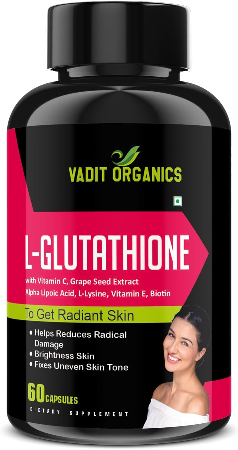 L-Glutathione 1000mg Capsule Supplement with Vitamin C & E, Biotin,Collagen Builder and Grape Seed Extract for Skin Brightening,Glowing Skin for Men and Women - 60 Capsules