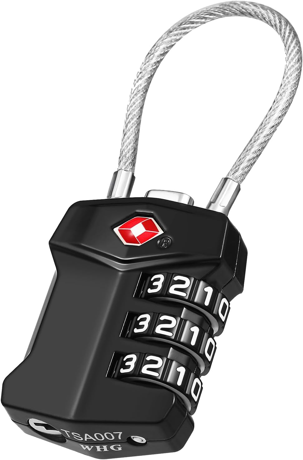 ZHEGE TSA Approved Cable Luggage Lock, Travel Lock, Keyless Padlock (Black)