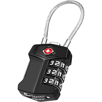 ZHEGE TSA Lock 3 Digit Suitcase Lock Combination Lock Small Cable Lock with White Numbers Luggage Lock Travel Lock for Suitcase Backpacks Tent Drawer Pack of 1 Black