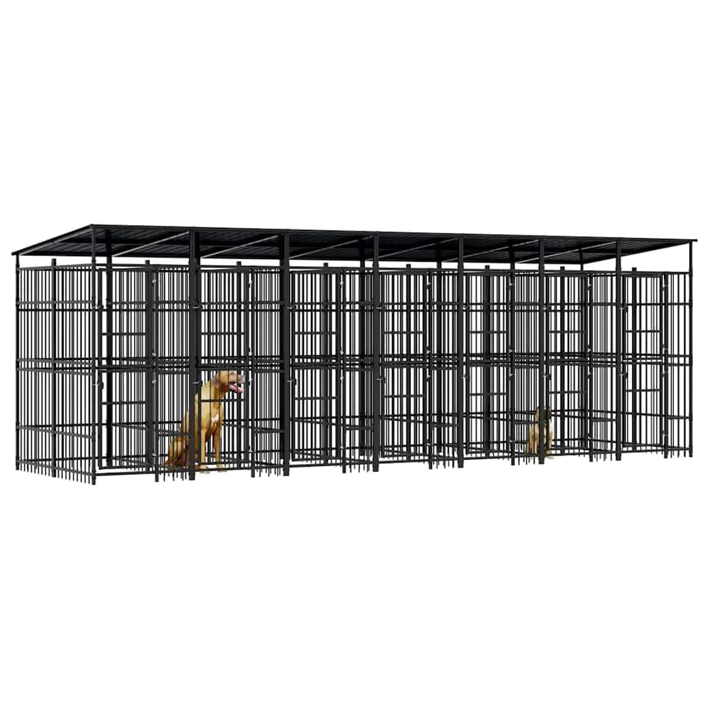Perrera para perros con techo de acero negro 12,9 m² 679 x 200 x 228 cm con puerta con cierre de protección y seguridad para perros, cachorros, jardín y camping