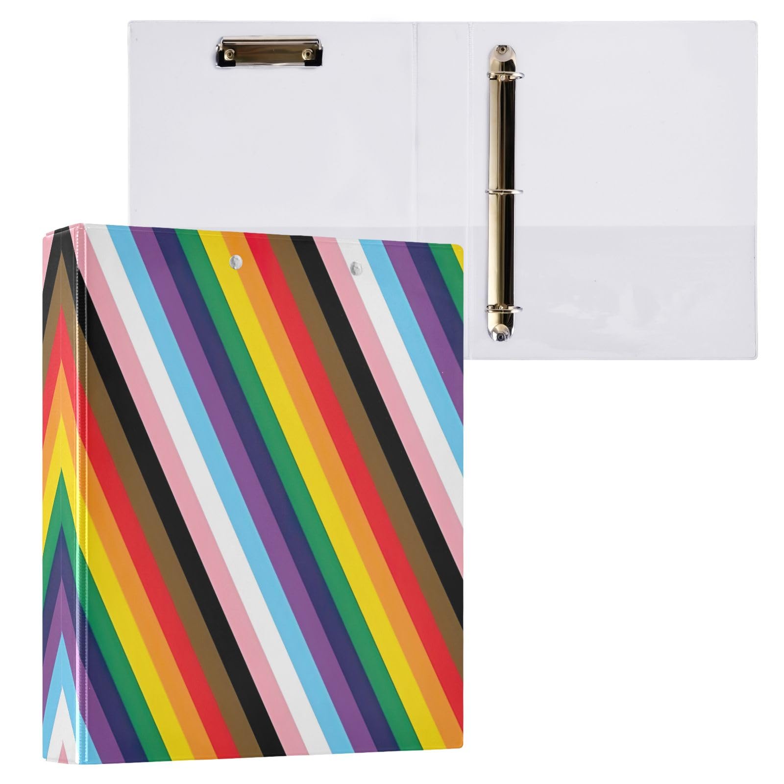 Pride LGBTQ - Raccoglitori a 3 anelli, 3,8 cm, confezione da 2, con bandiera arcobaleno e clip in metallo antiscivolo, organizer di base per scuola, ufficio, casa