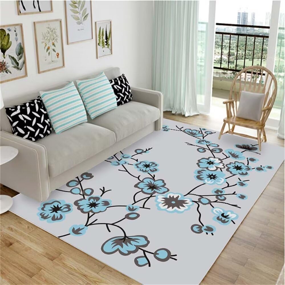 Tapis bureau sol gris anti-froid 130x190cm motif floral