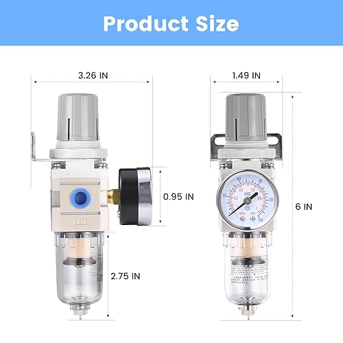 Miniatura 4 de Regulador de presión del filtro de aire de 14 pulgadas NPT, regulador de presión de aire comprimido del separador de agua para el compresor AW2000-02