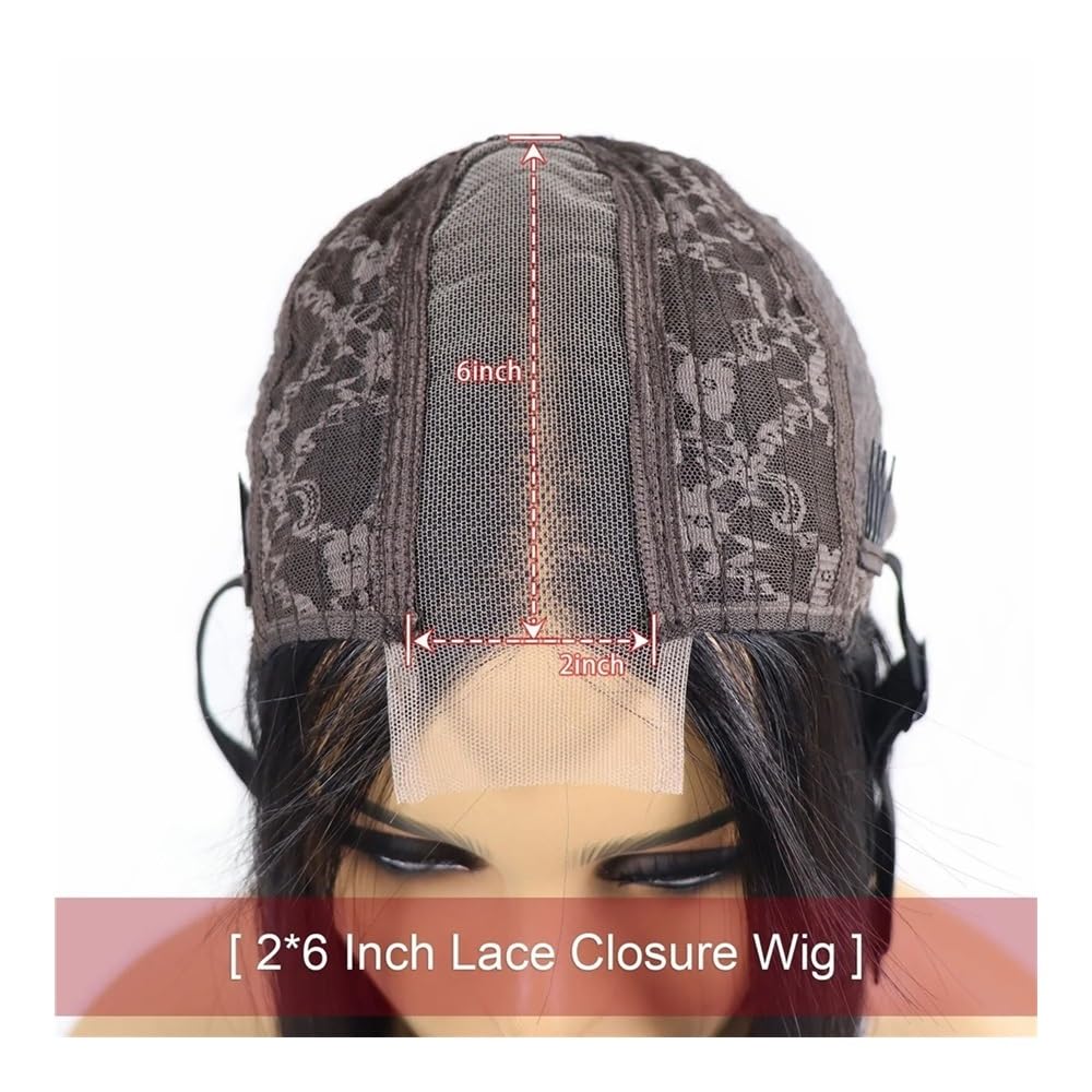 2 x 6 HD Lace Closure peruka z prawdziwych włosów, bez kleju, przedziałek na środku, 180% gęstości, natychmiastowa peruka dla czarnych kobiet (średni brąz)