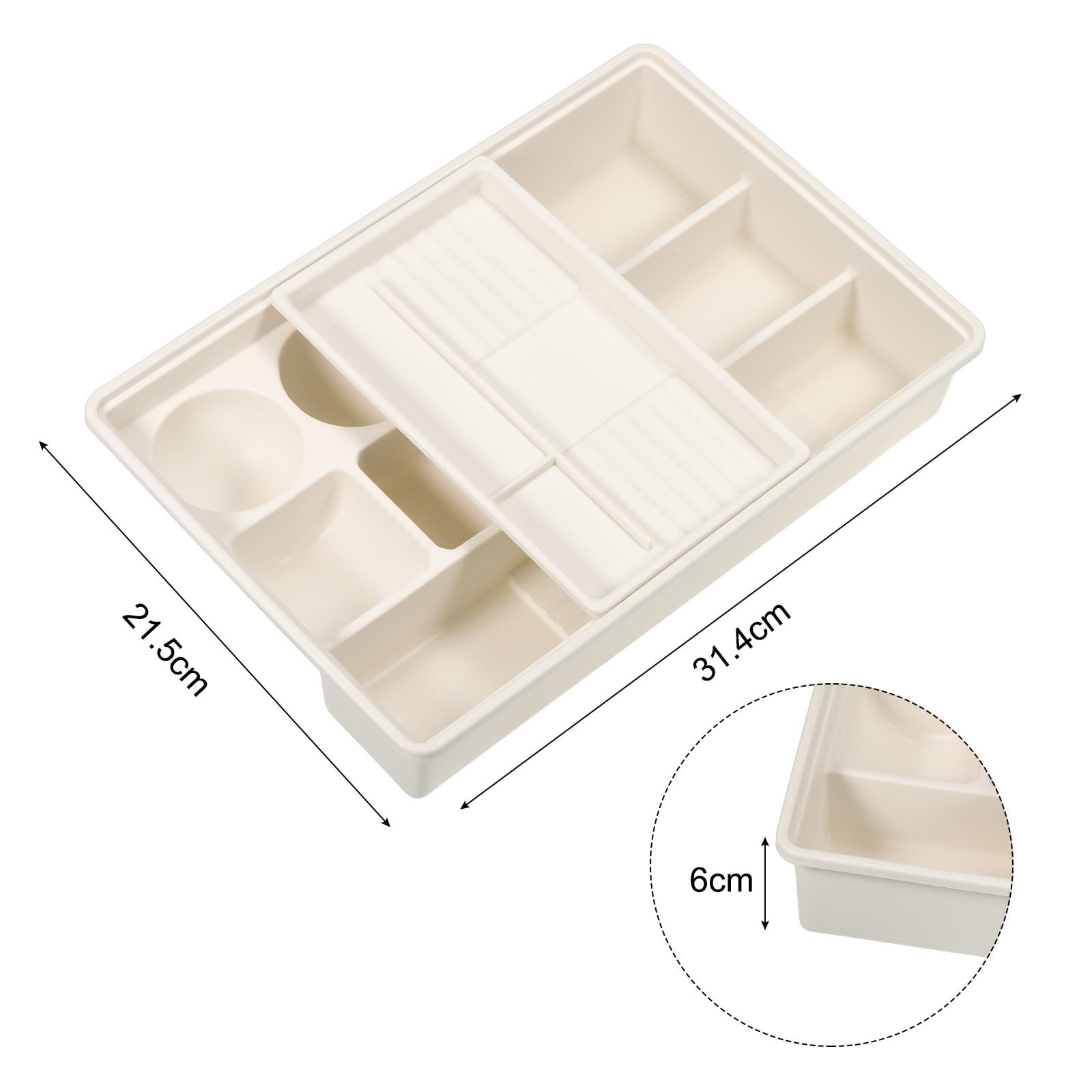 PATIKIL Ad incastro Scrivania Cassetto Organizer, 2pz Plastica Cassetto Divisore Contenitore Contenitori per Ufficio Cucina Camera da letto Cassettone Trucco Armadietto, Bianco