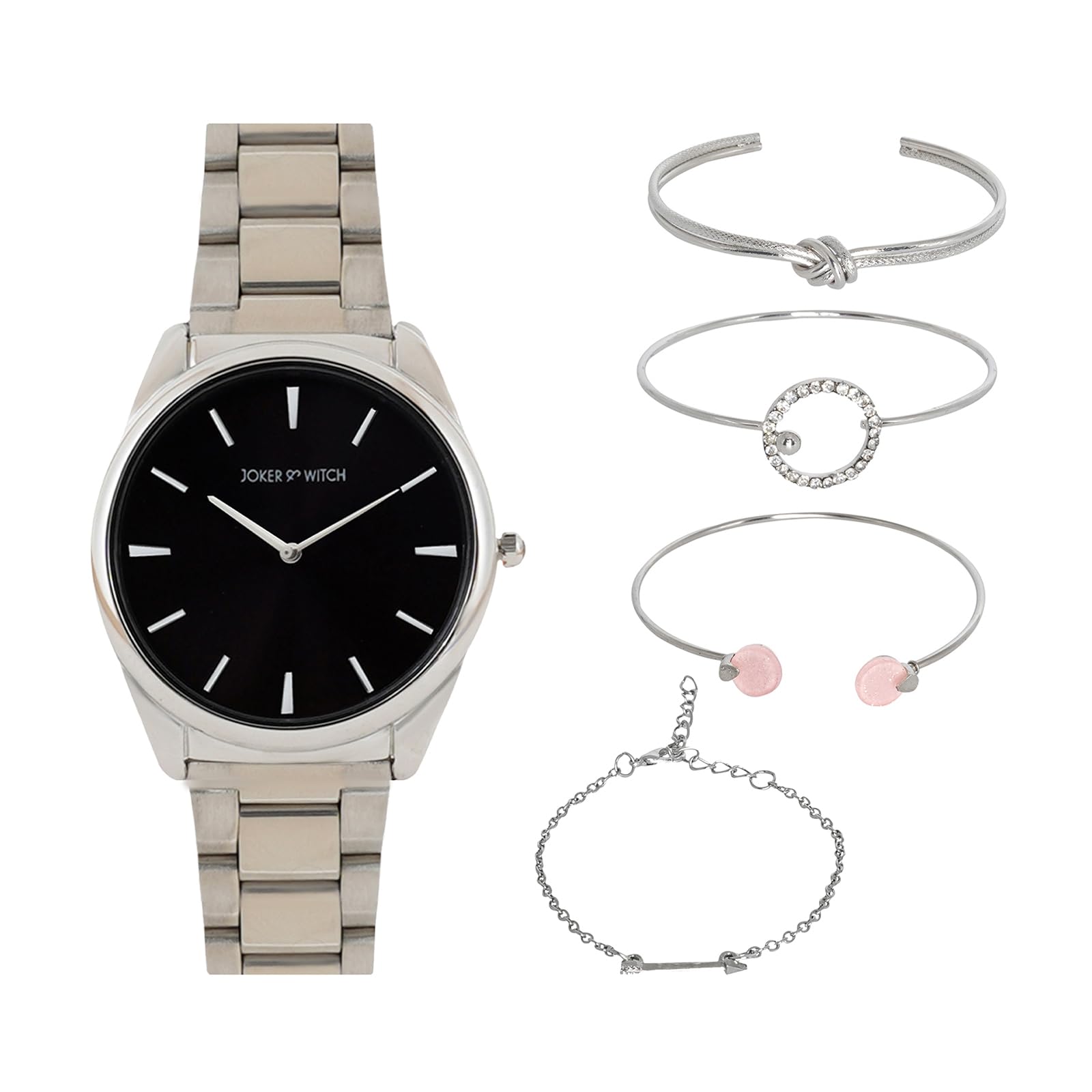 Joker & Witch Stainless Steel Women Andrina Silver Analog Watch Bracelet Stack, Black Dial, Silver Band (B0C7L84HTT) Amazon Price History, Amazon Price Tracker