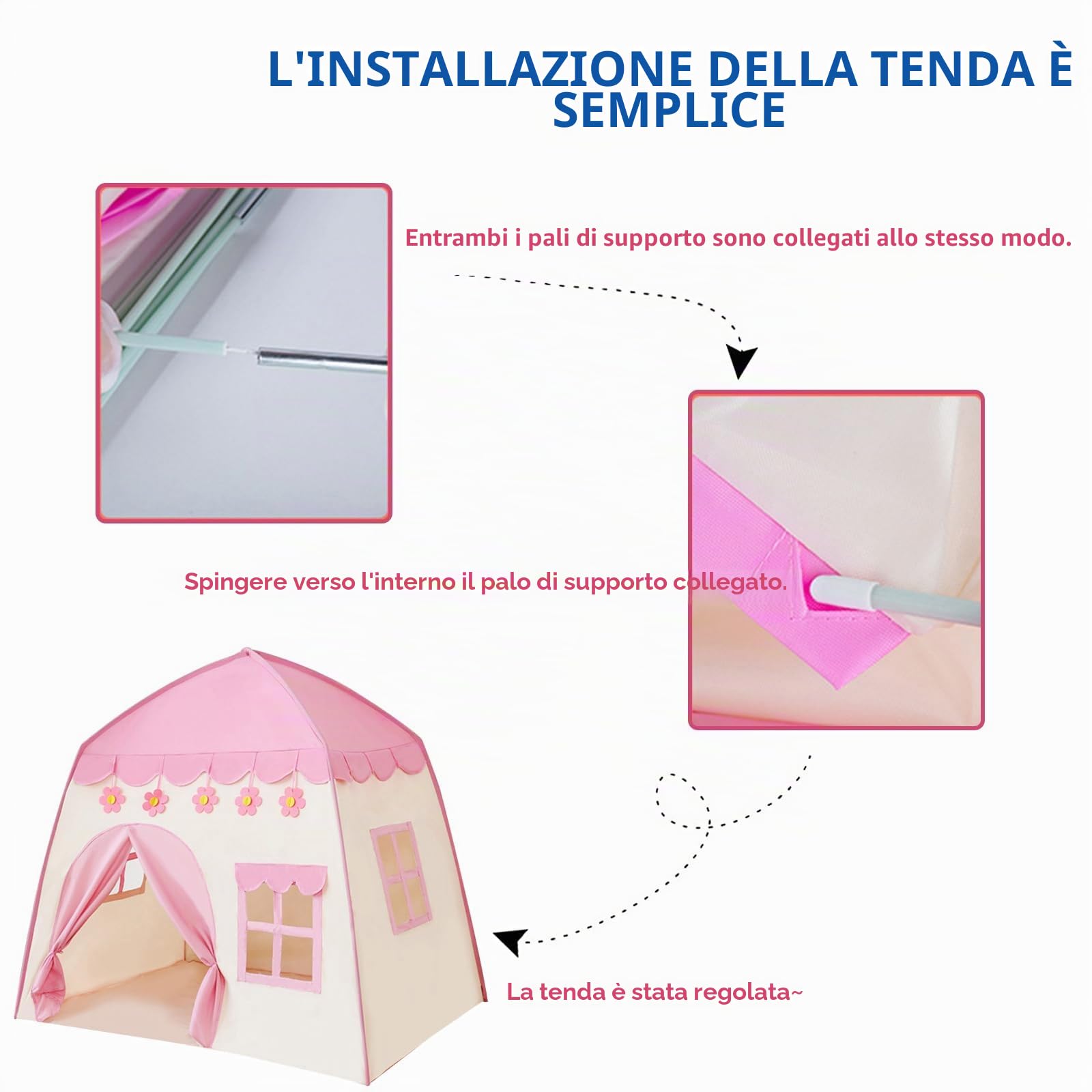 Tenda da gioco per bambini Tenda per Bambini interni 130 x 100 x 130 cm, grande tenda da gioco per bambini, casetta giocattolo per ragazze, principessa (rosa)