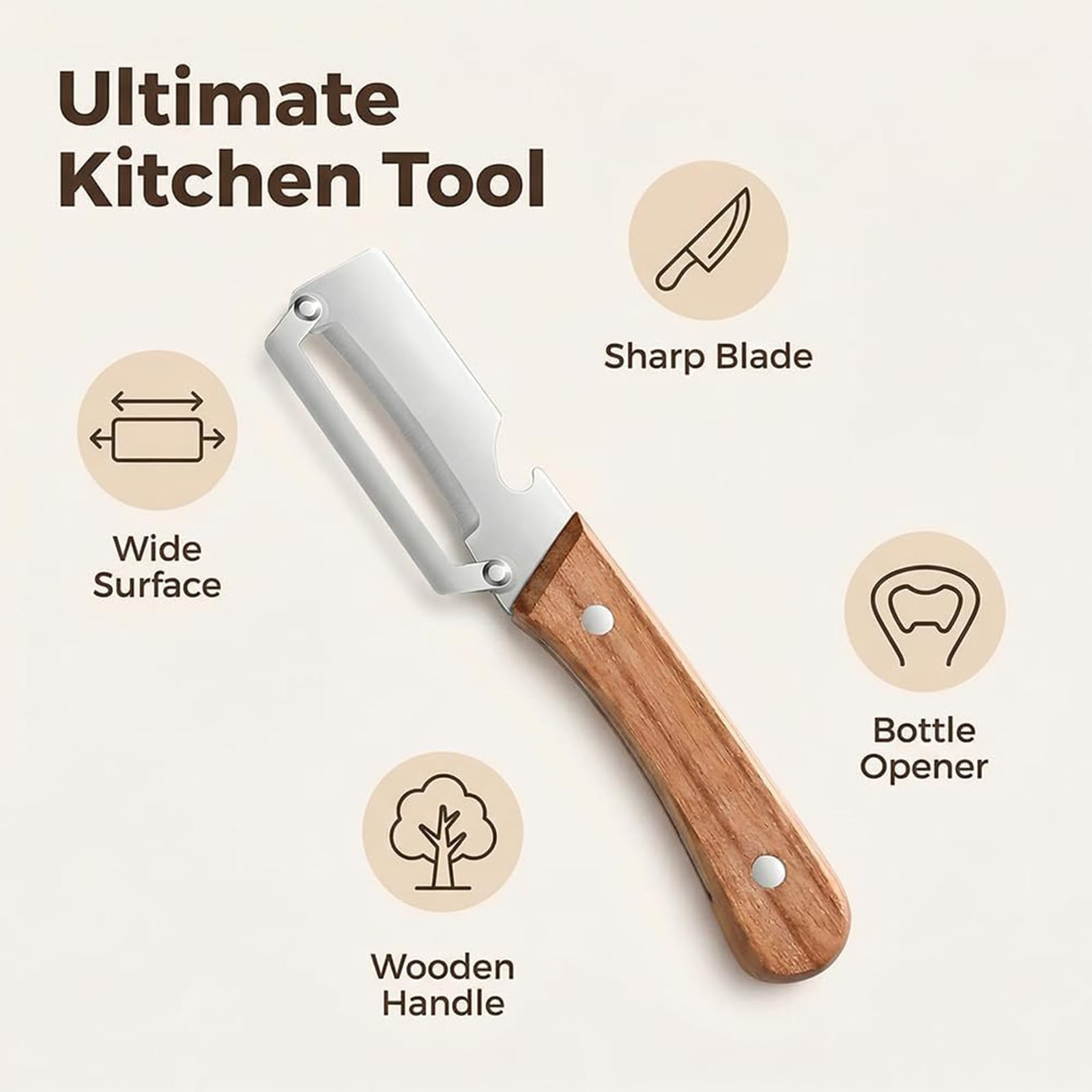 Multifunctional Vegetable Peeler with Wooden Handle 2 Pack,2-in-1 Stainless Steel Veggie Cutter with Bottle Opener,Kitchen Tool for Sugar Cane Potato Pineapple Pumpkin Papaya Carrot Fruit — view 5