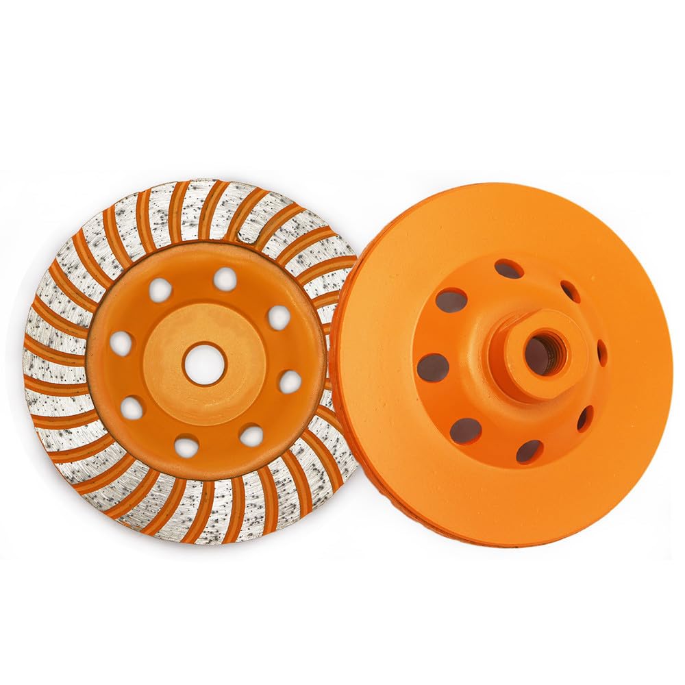 2 piezas de 4,5 pulgadas de diamante Turbo Row Grinding Cup Wheel 115 mm M14 rosca Disco de pulido para hormigón, material de construcción, 2 piezas de diamante de 4,5 pulgadas, 1