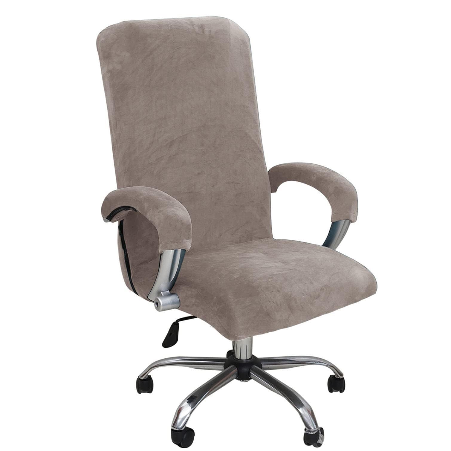 NMVAWIPT Velvet Office Chair Cover With Armrest Covers, Stretch High Back Boss-Chair Slipcover, Zipper Design(6#,Middle)