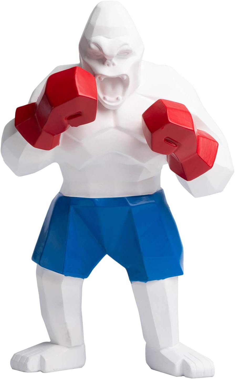 Gorilla Statue, King Kong Statue, Animals in Resin Decorative Statues Modern Sculpture Geometric Design Animals in Resin Monkey Boxing Statuette for Deco,White