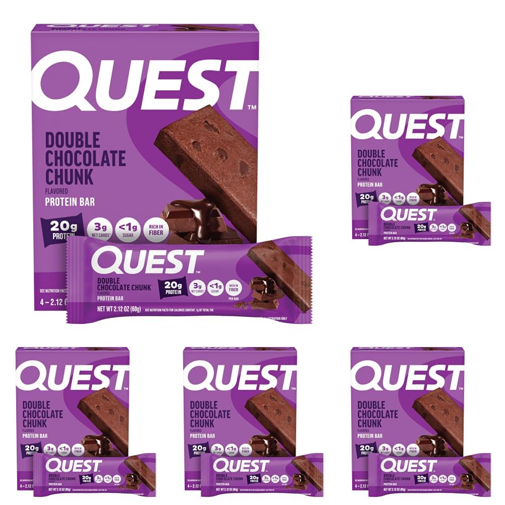 Quest Nutrition Double Chocolate Chunk Protein Bars, 20g Protein Bars, 1g Sugar, 4g Net Carb, Gluten Free, Keto Friendly, 4 Count — Amazon image 21