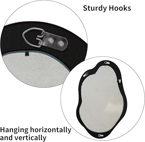 Miniatura 7 de Espejo de pared irregular de 42 x 28 pulgadas, espejo de pared con marco negro de madera, espejo de pared asimétrico ondulado para sala de estar,