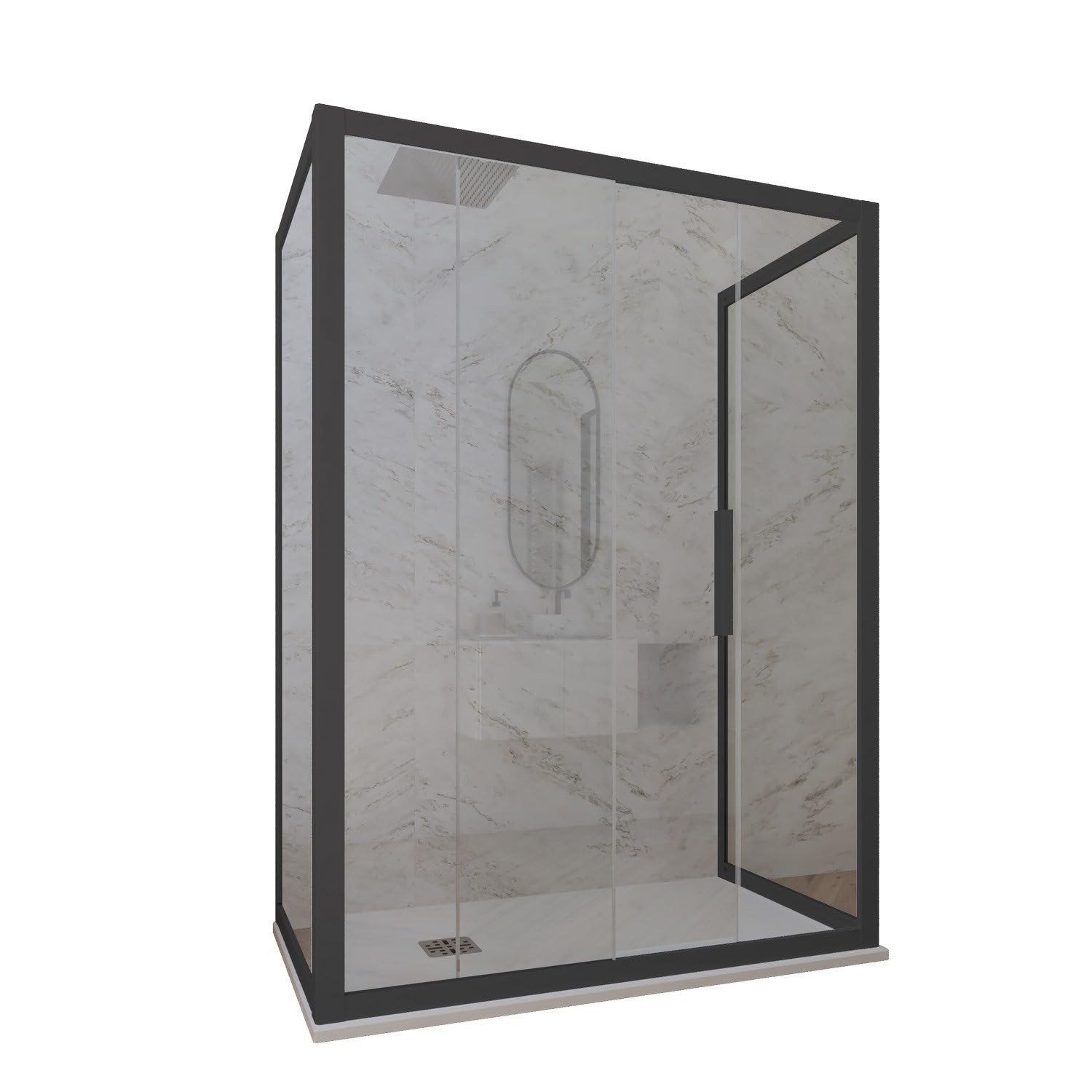 Box doccia 3 lati 80x150x80 CM H 200 Vetro Trasparente Profilo Antracite mod. Deco Trio