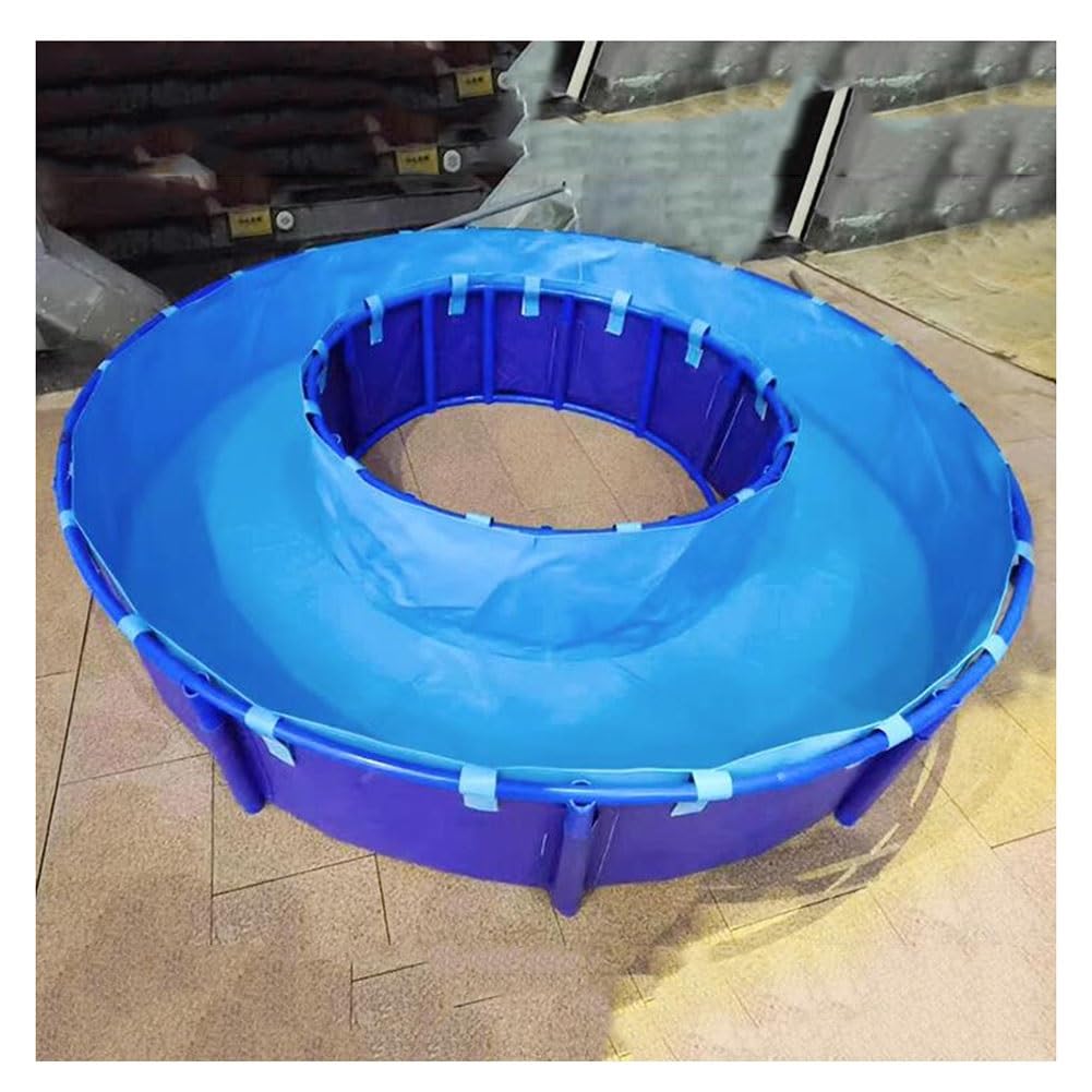La Piscina En El Suelo, Piscina Redonda Para Niños Estanque De Peces De Lona Piscina Del Acuario Con Marco De Acero Y Válvula De Drenaje Pecera De Estanque Koi Goldfish ( Color : Azul , Tamaño : 1.2X0