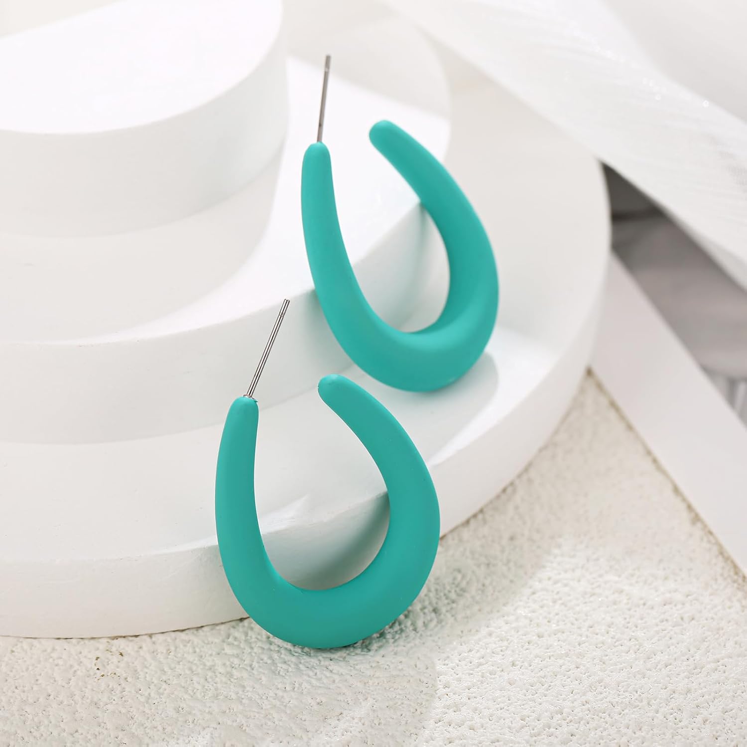 Acrylic Teardrop Hoop Earrings for Women, Colorful Oval Statement Earrings Lightweight Trendy Jewelry - Image 4