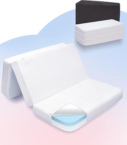 Mecc ecoh Colchones plegables para empacar y jugar, colchón portátil transpirable Pack N Play, espuma viscoelástica reversible de gel frío, forro