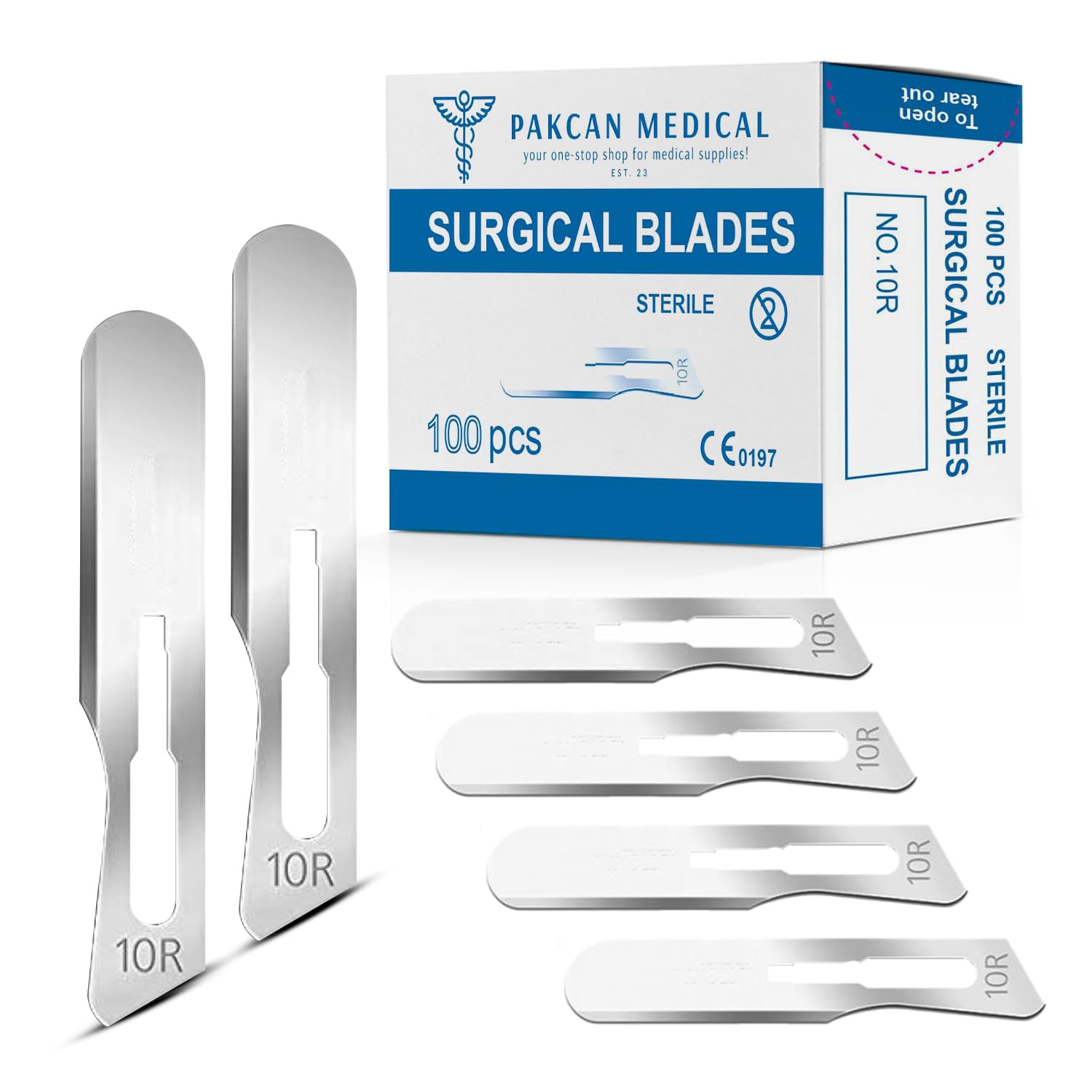 100 pcs #10R Dermaplaning Scalpel Blades 0.7 mm Extra Wide Sterile Blades Carbon Steel - Individually Wrapped Pack of 100 Blades (#10R Blades (100 Qty))