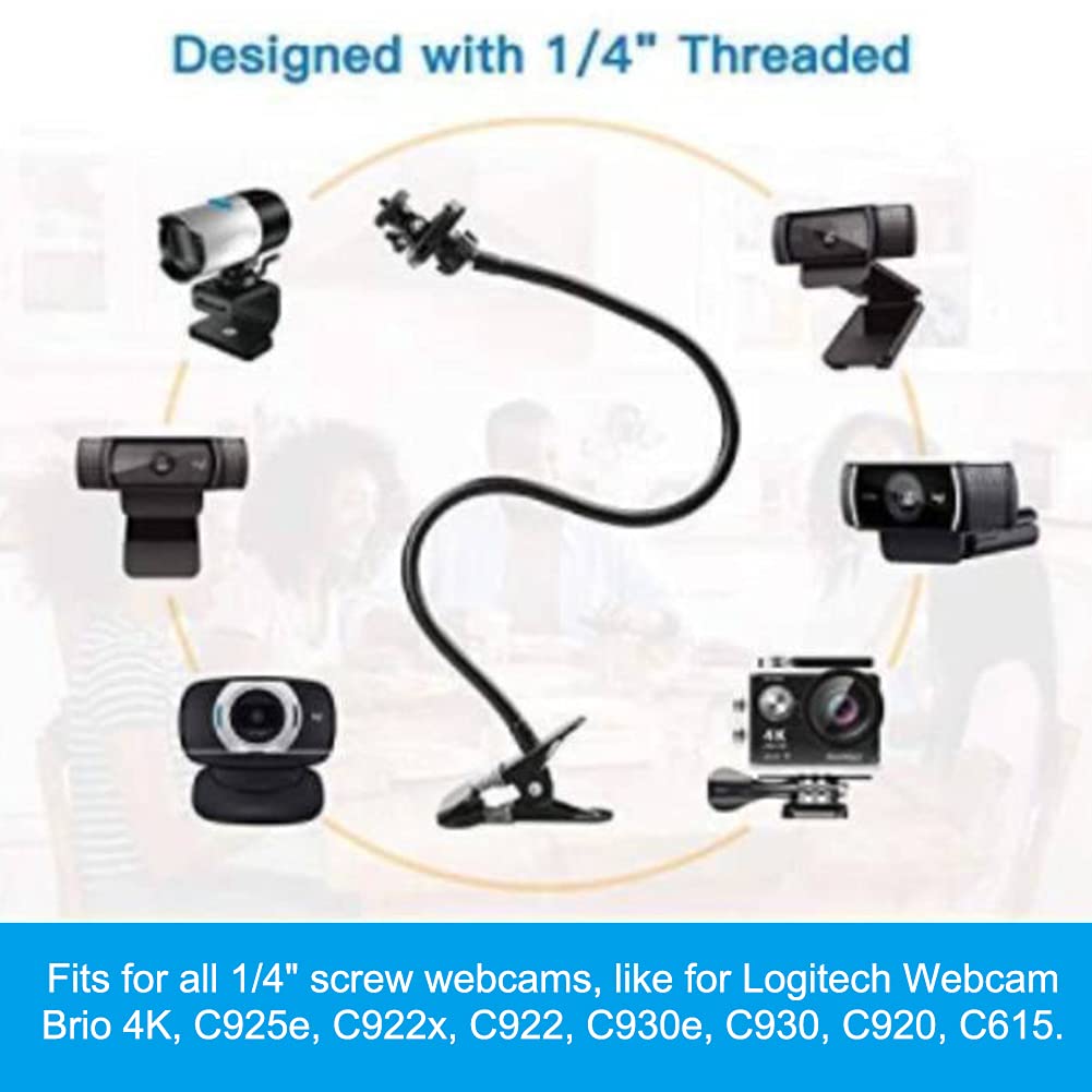 Faderr Supporto per Webcam, Braccio Flessibile a Collo di Cigno con Morsetto per Fotocamera, Compatibile con Logitech C920s, C930e, C930, C920, C922x, C922, Brio 4K, C925e, C615 (Nero)