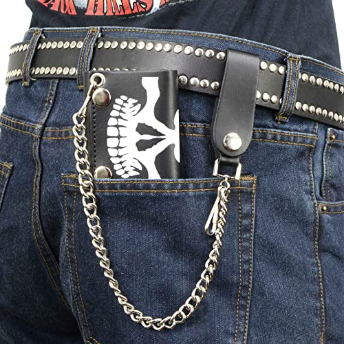 Image of Milwaukee Leather MLW7889 Men's 7.5 inch Black Premium Leather Soft Biker Wallet - Bi-Fold Anti-Theft Stainless Steel Chain