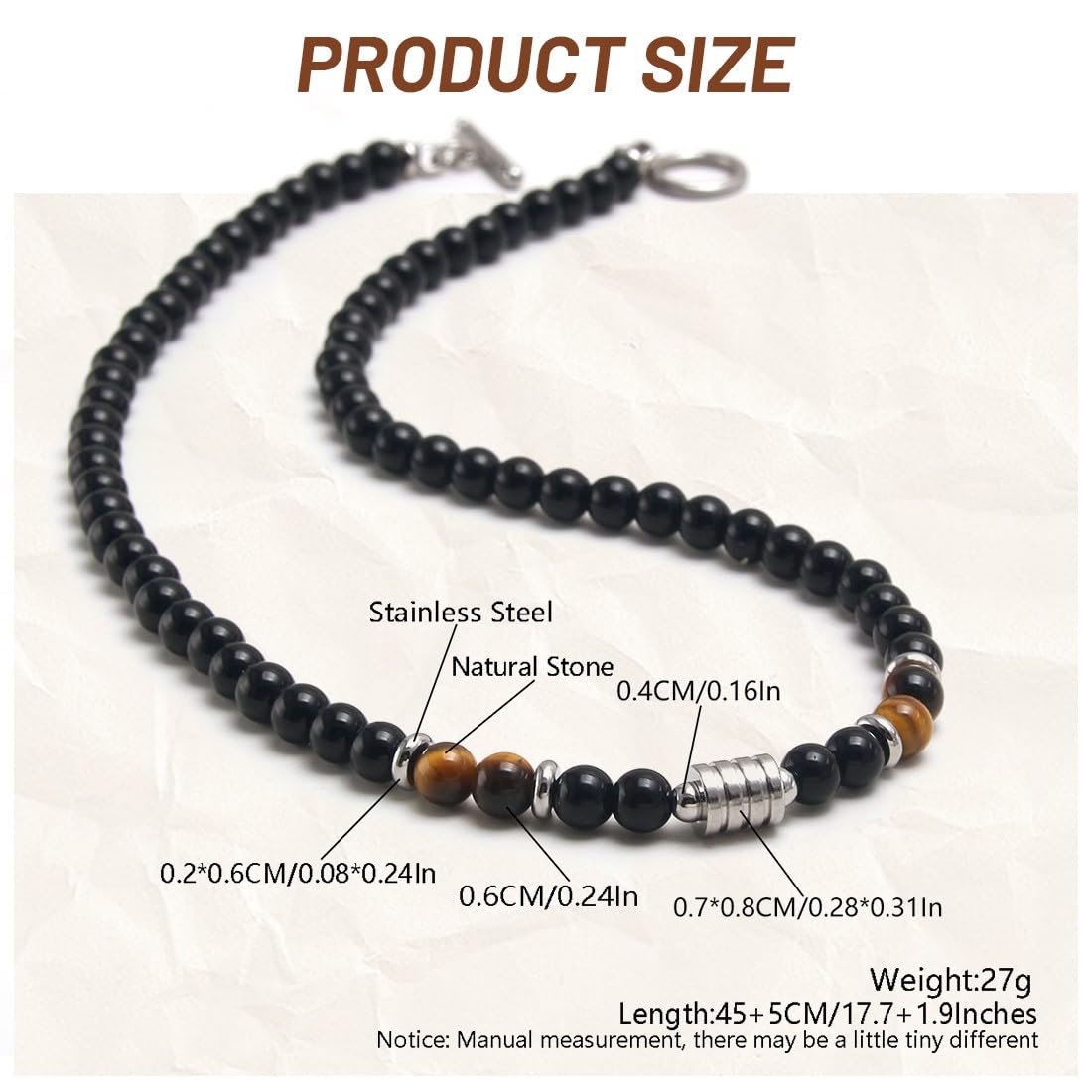 Set di 2 Collana uomo Collana con perle di ossidiana da uomo con Occhio di Tigre e Diaspro Collana da uomo in pietre naturali