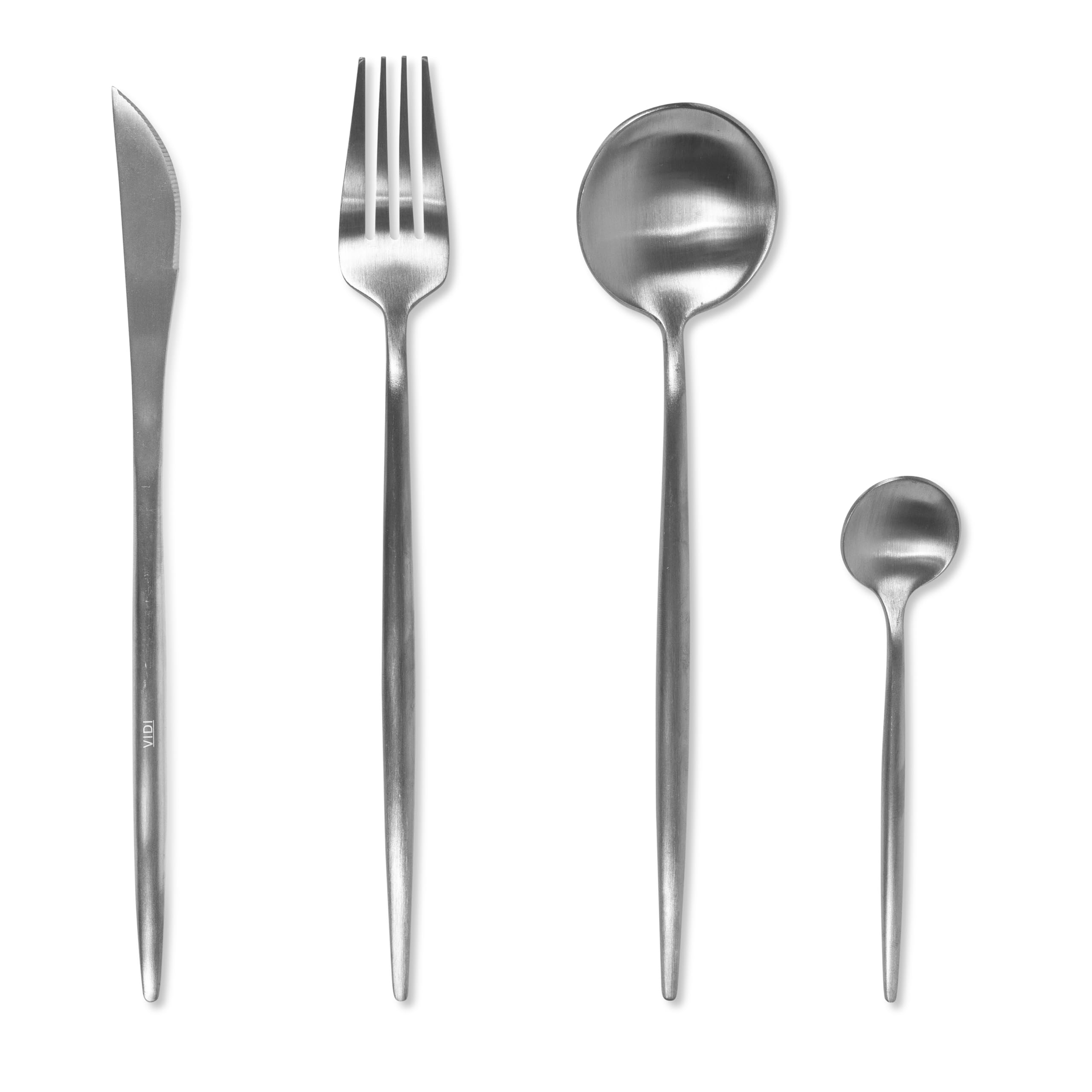 VIDI FERRO - Set posate 24 pezzi cucchiai, forchette, coltelli, cucchiaini acciaio inox, lavabili in lavastoviglie, acciaio lucido