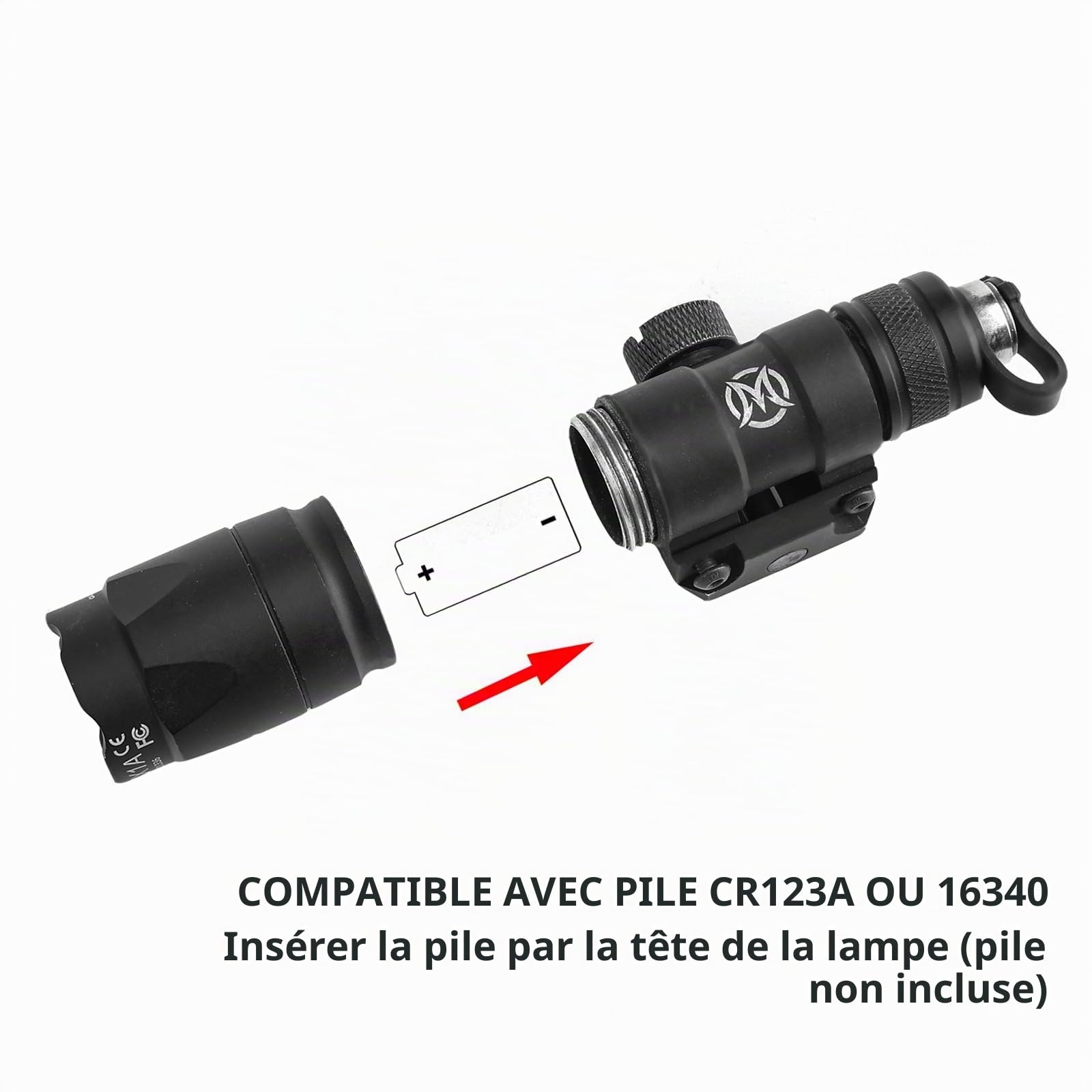 M300A Lampe de Poche Tactique, Lampe Torche 600 Lumen