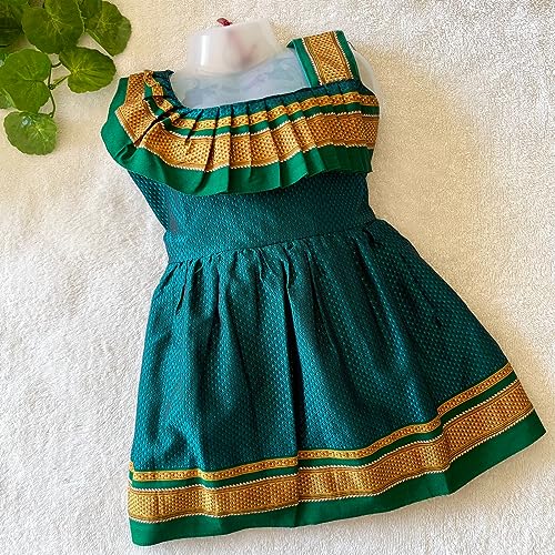 Image of Girl's Indian Traditional Ethnic Wear Reshim Cotton Khan Shoulder Side Freel Frock