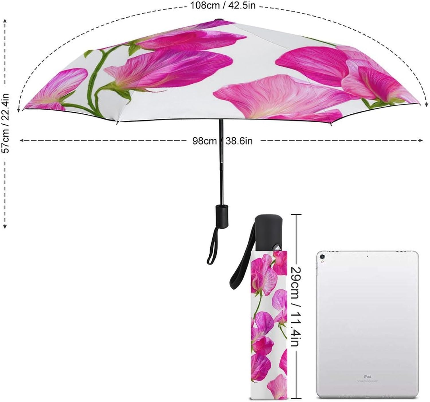Sweet Pea Flowers Umbrellas for Rain Travel Windproof Compact Automatic Folding Umbrella