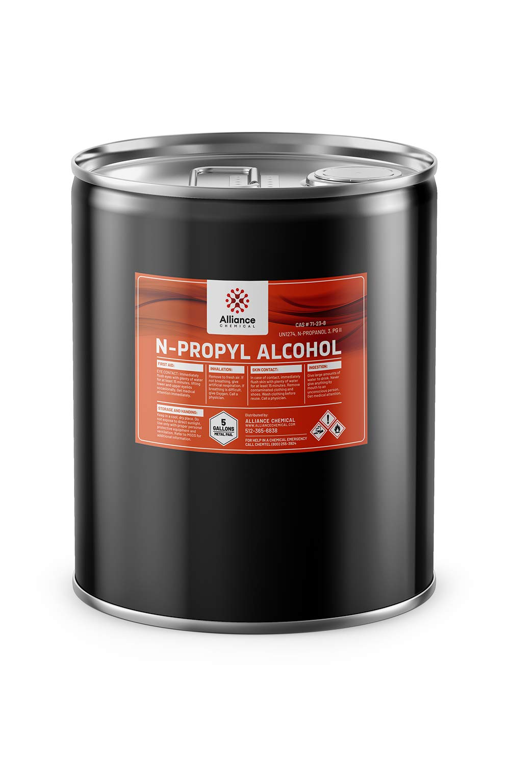 N-Propyl Alcohol - 5 Gallon Pail - Uses: Solvent in The Manufacturing of Pharmaceuticals, Polishes, Dental Lotions, Coatings, Lacquers, Printing Inks