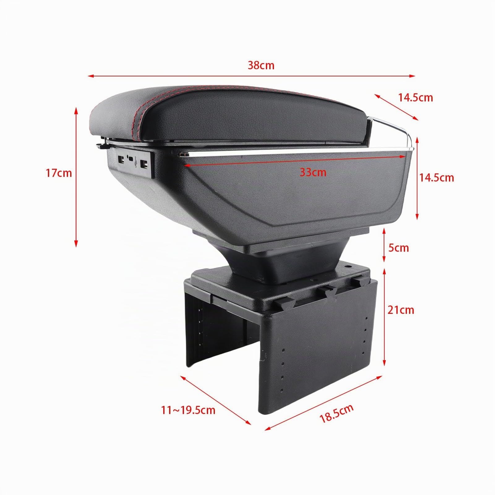 Caja de Almacenamiento Universal Ajustable para Reposabrazos de Consola Central de Coche con Interfaz USB