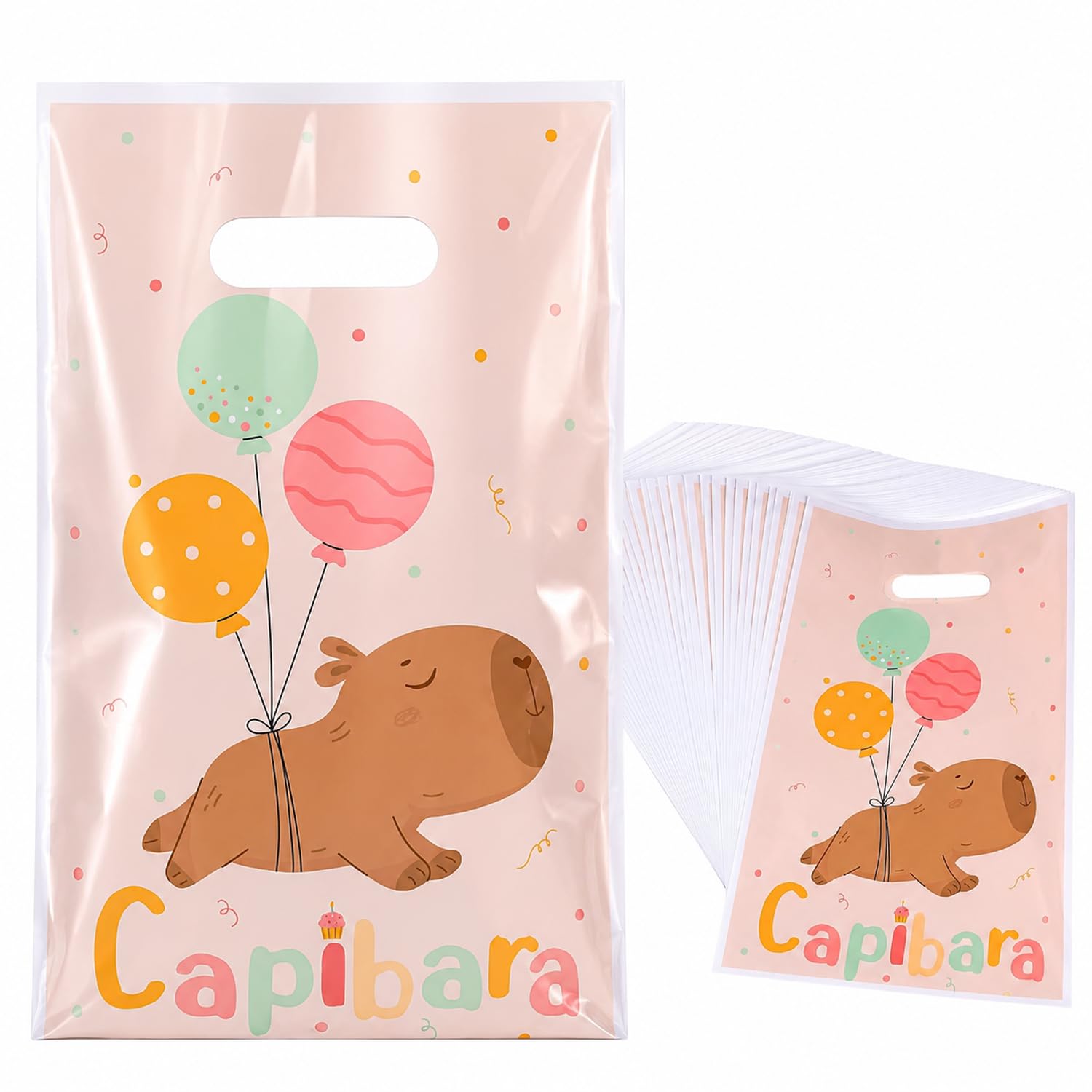 50 Pcs Capybara Party Bags, Brown Pearlescent Film Goodie Bags, Animal Themed Birthday Favour Bags for Kids Snacks Sweets Gifts