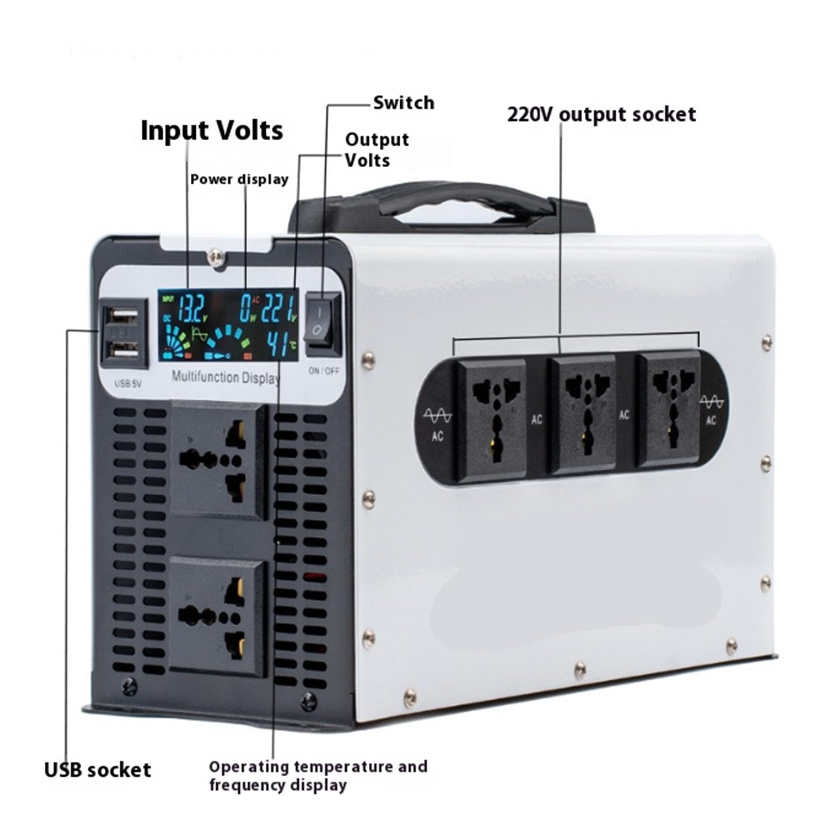 48V to 230V 50HZ,Przetwornica mocy samochodowa, 3000W czysta sinusoidalna przetwornica z wyświetlaczem LCD, 5 gniazdek AC, DC 12V 24V 48V 60V 72V na AC 110V 230V