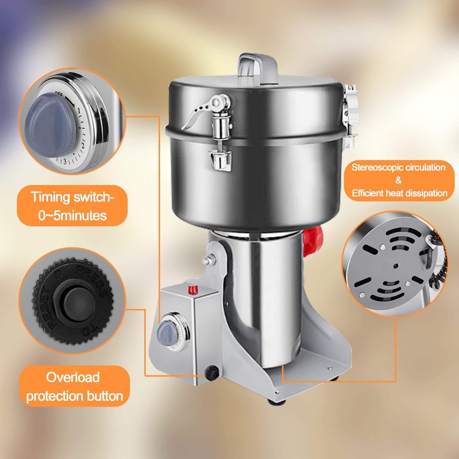 Molinillo de molino de harina for el hogar,tipo oscilación de 270° | Molinillo eléctrico de granos de acero inoxidable,for trigo,especias,café,maíz y otros molinillos de alimentos secos(2500g)