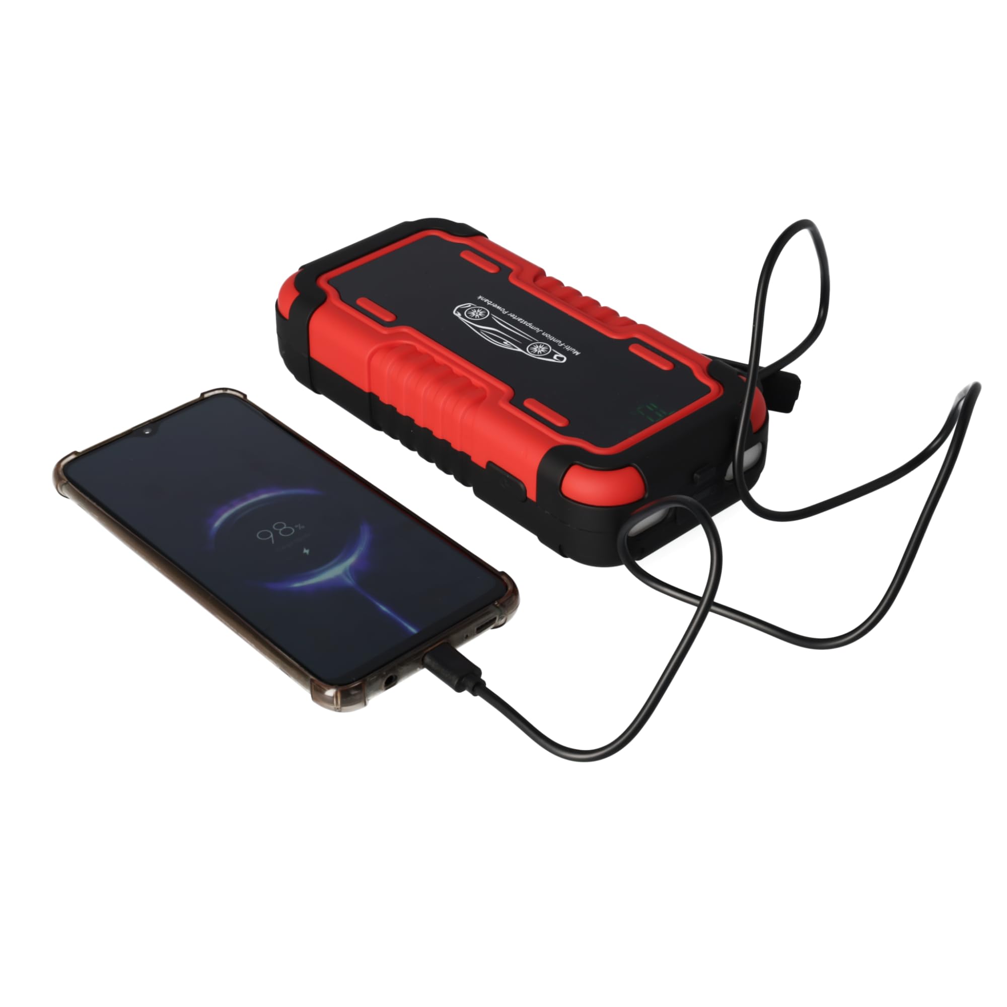 Jandei - Arrancador de Coches Portátil 1500A Pico 12000mAh 12V, para Gasolina 5.0L o Diésel 3.0L, con Cargador Inalámbrico