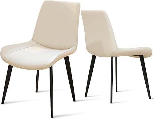 Miniatura 13 de Juego de 4 sillas de comedor, modernas sillas de comedor tapizadas de piel sintética con patas de metal resistentes y respaldo cómodo, sillas