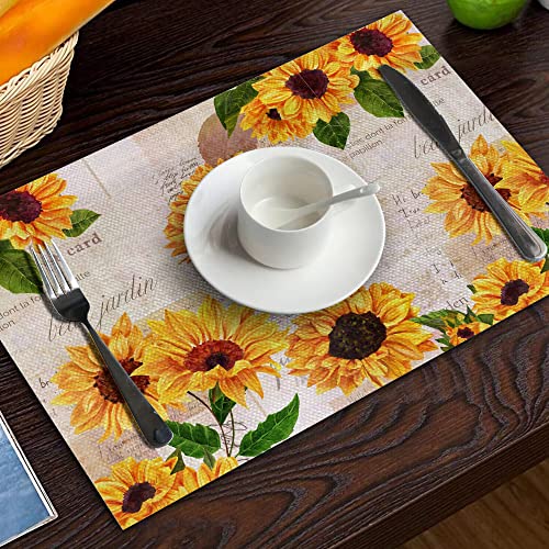 Llsty Sunflower Table Runner And Placemats Set Of 6 Vintage Spring Summer Place Mats Watercolor Floral Table Mats Sets With Table Runners Cloth Dining Table Mat Sets Home Kitchen Decor 70 Inches Long #TOP6