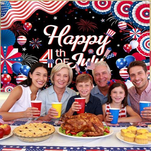 Image of AIBIIN Happy 4th of July Backdrop Fourth of July Banner 4th of July Decorations Patriotic Backdrop for Photography Independence Day Party Decorations Supplies 82.67 x 59.05 Inch