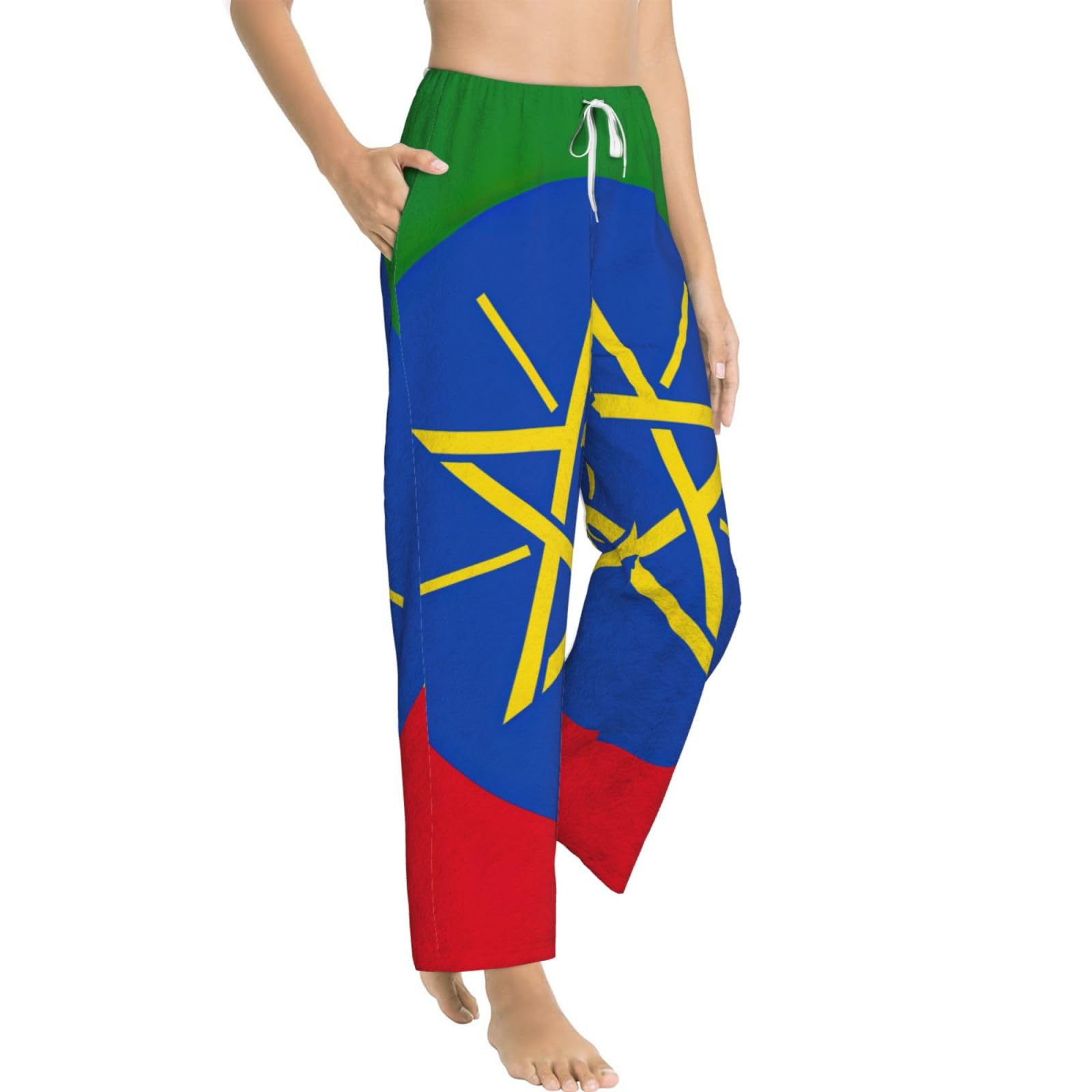 Flanell-Pyjamahose für Damen, Motiv: Flagge von Äthiopien, warm, bequem, für Urlaub, Weihnachten