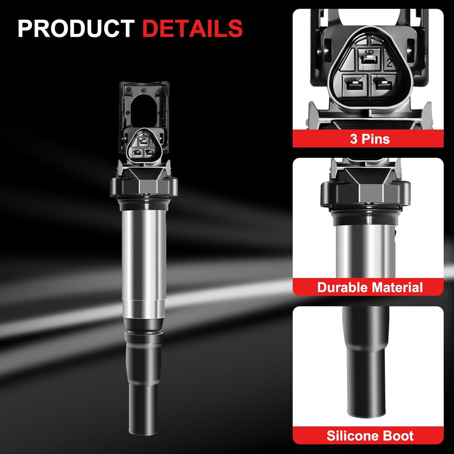 Ignition Coils Pack UF598 Fits for Mini Cooper 2007-2016, Countryman 2011-2016, Paceman 2013-2016 L4 1.6L, Fits for Peugeot 207 2008-2011, Set of 4