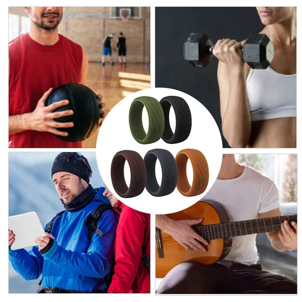 5 szt. Silikonowa obrączka ślubna dla mężczyzn kora tekstura obrączki ślubne pierścionki dla sportowców crossfit trening, Silikon