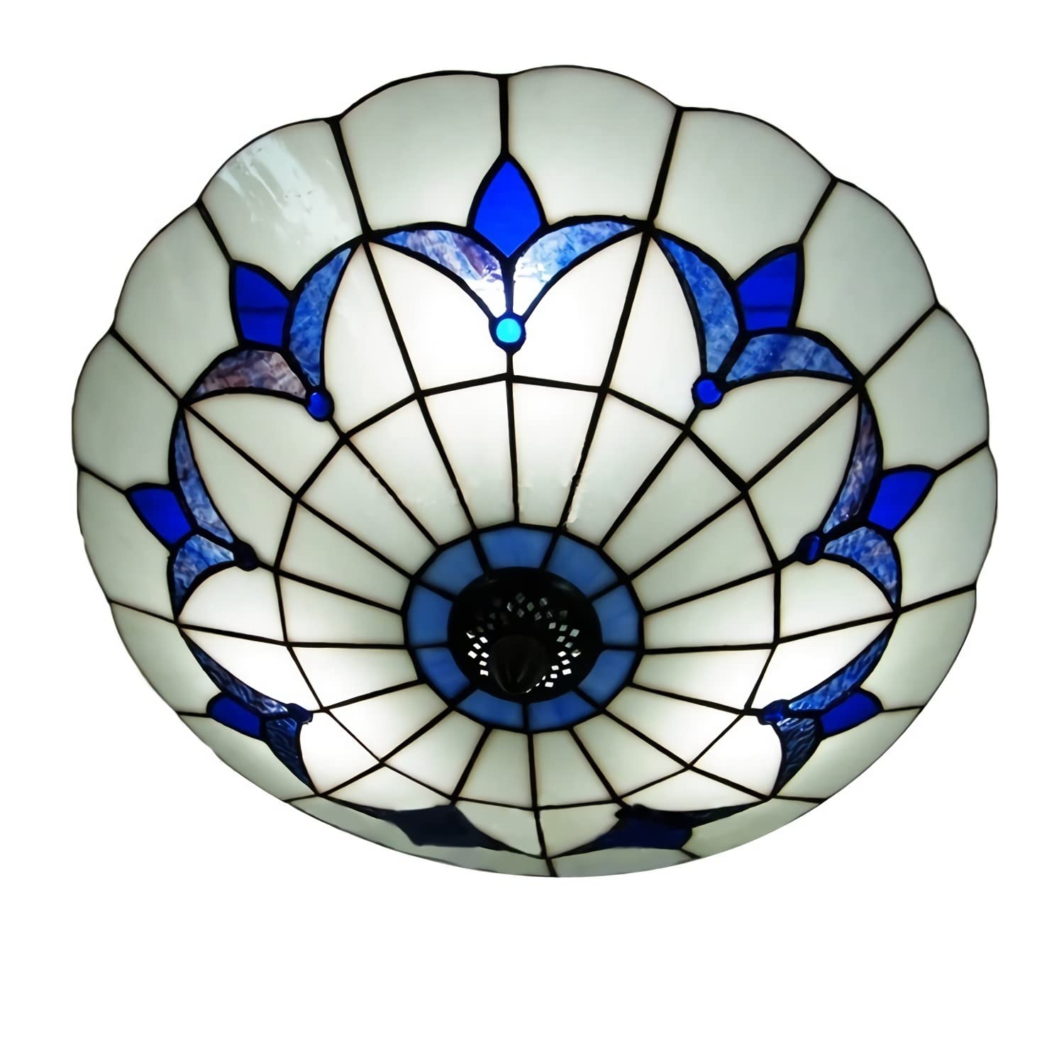 Aioneer Tiffany Style Ceiling Light Flush Mount, Vintage Stained Glass Ceiling Lamp For Living Room Bedroom Kitchen Hallway, E27, Max40W-B-50cm