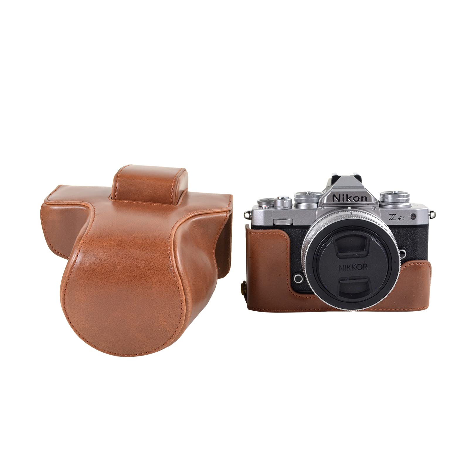 MUZIRI KINOKOO Etui na aparat ZFC, etui ze skóry PU na aparat kompatybilne z Nikon Z fc Zfc oraz obiektywem 16-50mm f/3.5-6.3 lub 28mm f/2.8 SE z paskiem na ramię kolor kawowy