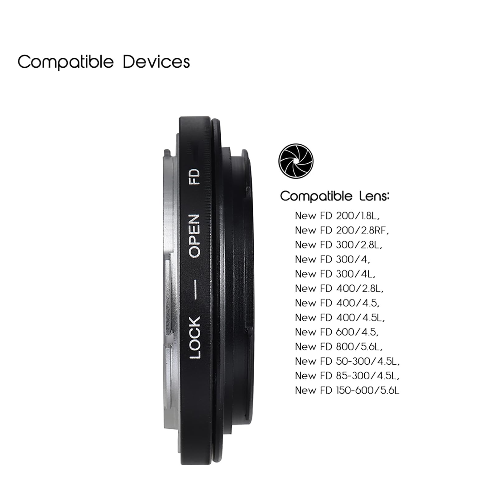 Adattatore FD a EF con elemento di vetro ottico Abilita Focus Infinity per le lenti FD FL su DSLR Mount della fotocamera compatibile con la telecamera compatibile con 5d 6d 7d