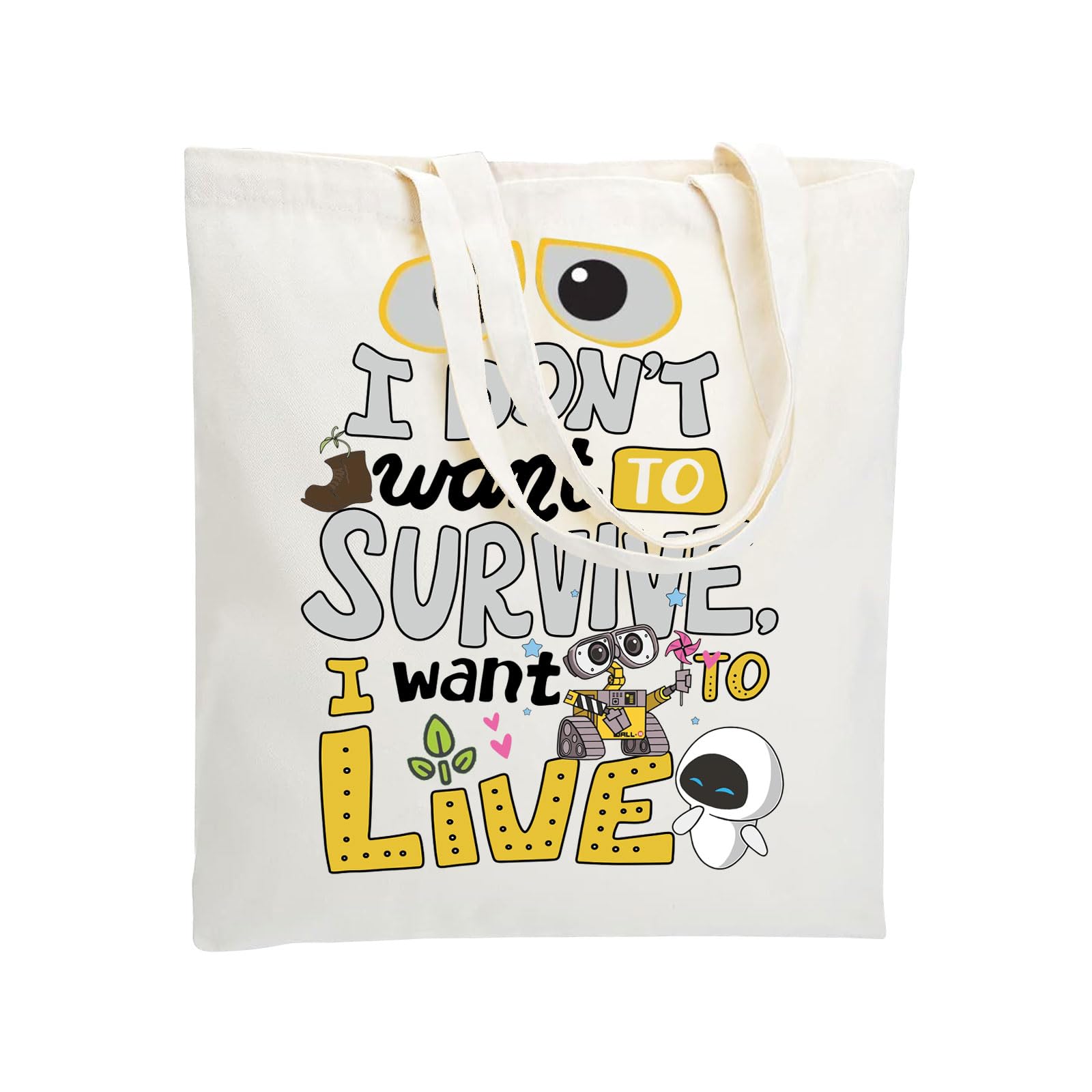 WZJHCL Wall-E Quotes Tote Bag Cartoon Robot Tote Shopping Bag Eve Reusable Grocery Tote Bag WDW Vacation Travel Tote