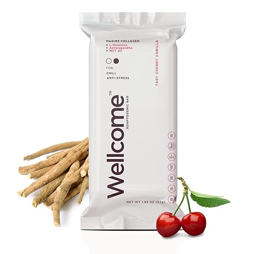 Wellcome Barra adaptogénica de cereza ácida barras de bienestar para relajar y relajar con 035oz de colágeno marino aceite MCT Ashwagandha y