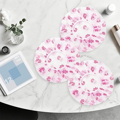 18 Pack Shower Caps - Waterproof Reusable for Women(Red Flowers)