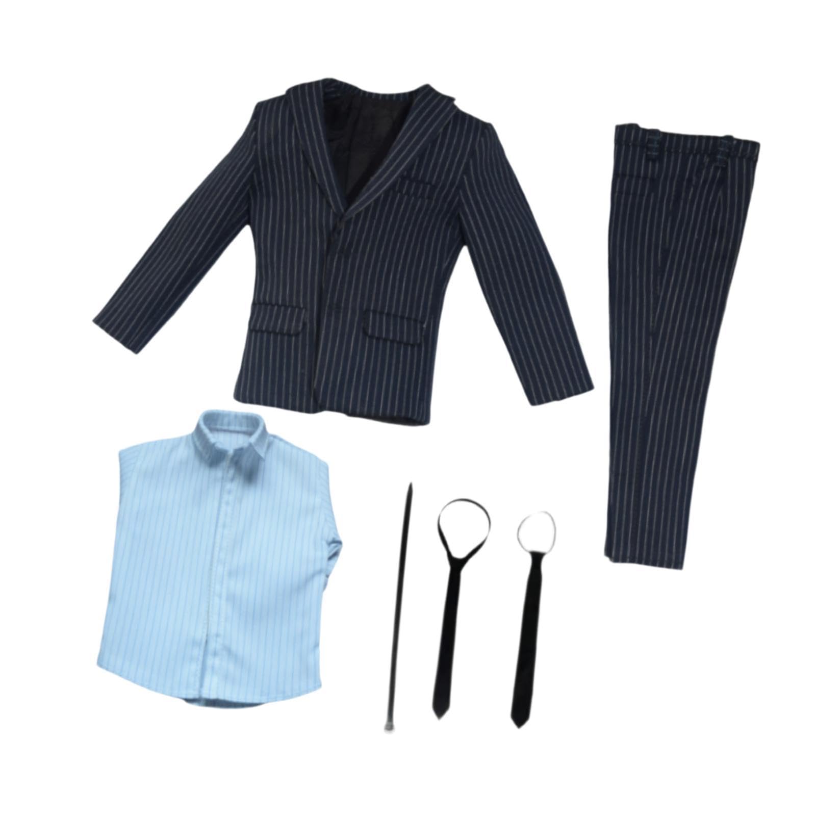 Puppenminiatur Anzug Im Maßstab 1:6, Bestehend Aus Jacke, Hose, Gürtel, Hemd Und Krawatte, Stoffmaterial, Outfit für Actionfiguren. Geeignet Zum, Navy Blau