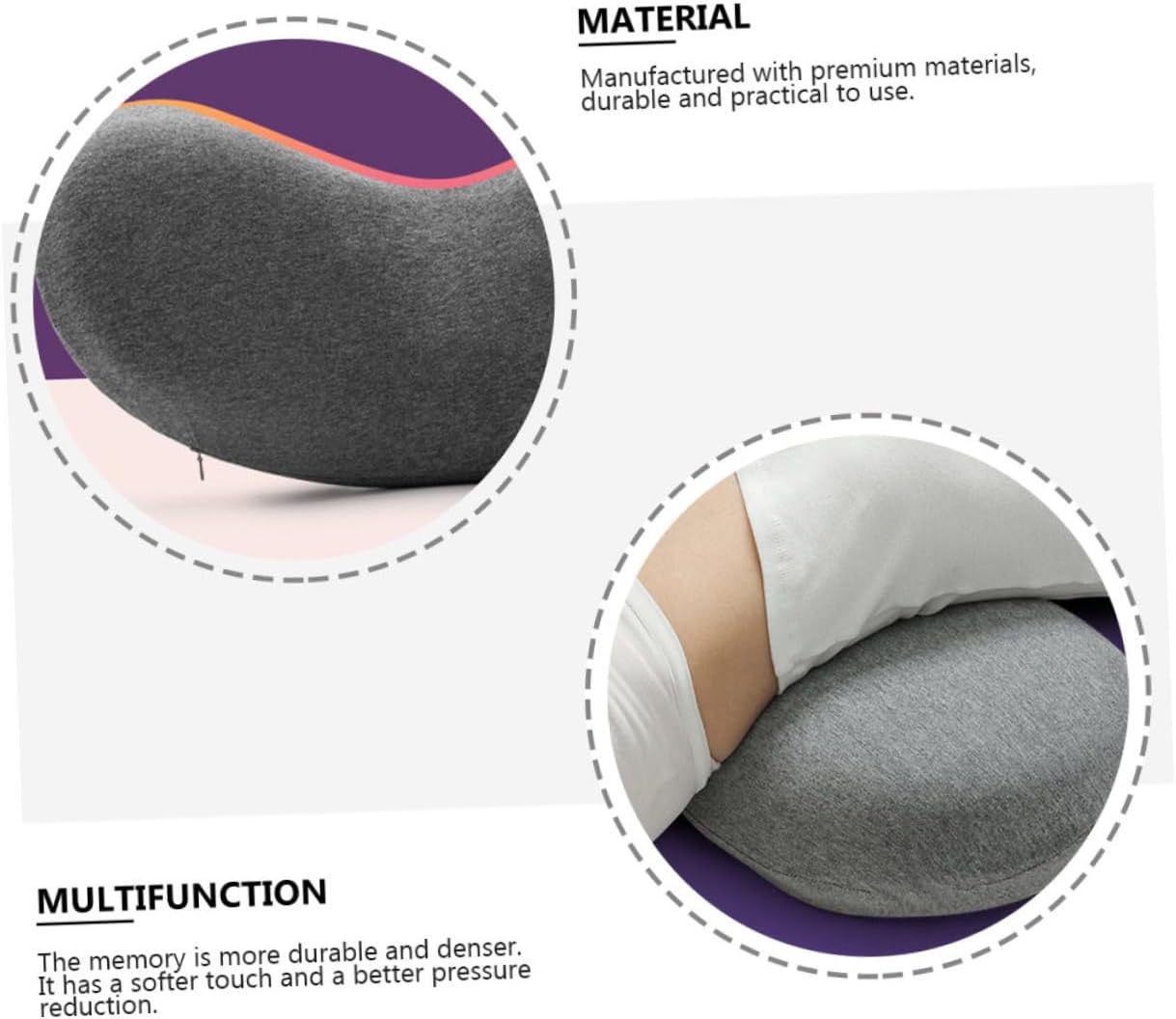 STOBAZA Lumbar Pillow for Bed Waist Pillow Lumbar Support Cushion Sleeping Grey